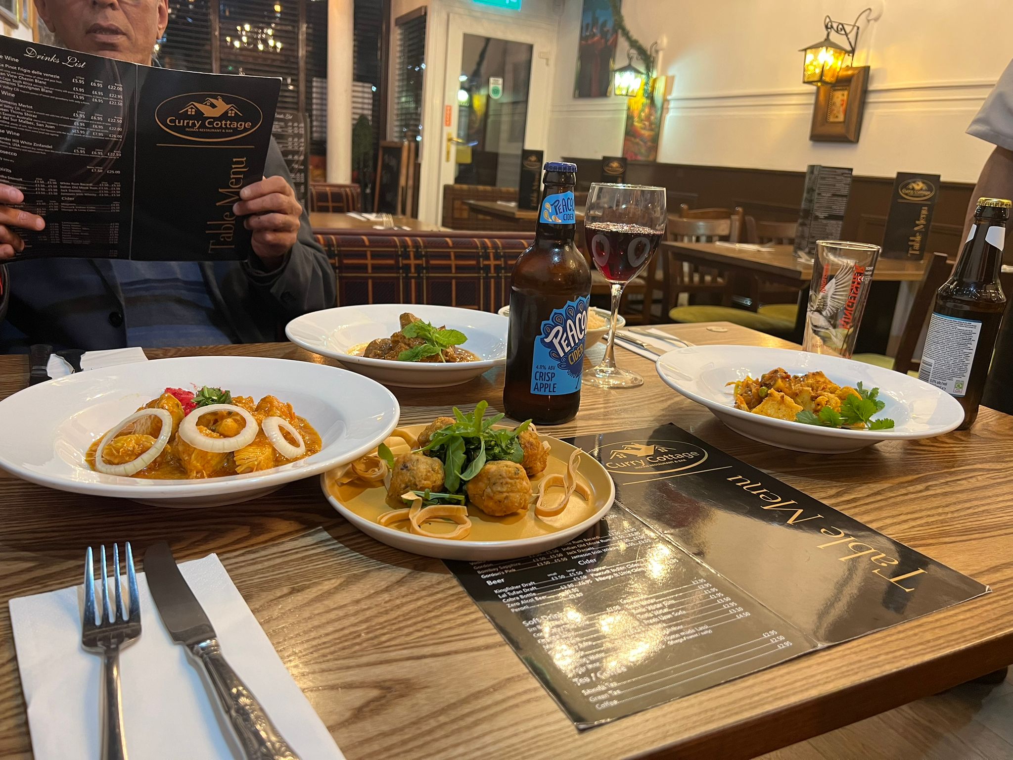 Evening service with dishes and drinks